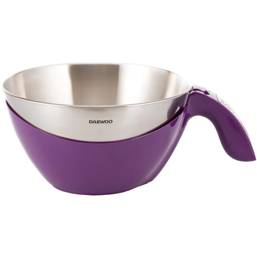 Daewoo Cantar de bucatarie Daewoo DKS45P, suprafata din inox, 5 kg, 1 g, Tara, automat, display LCD, Violet