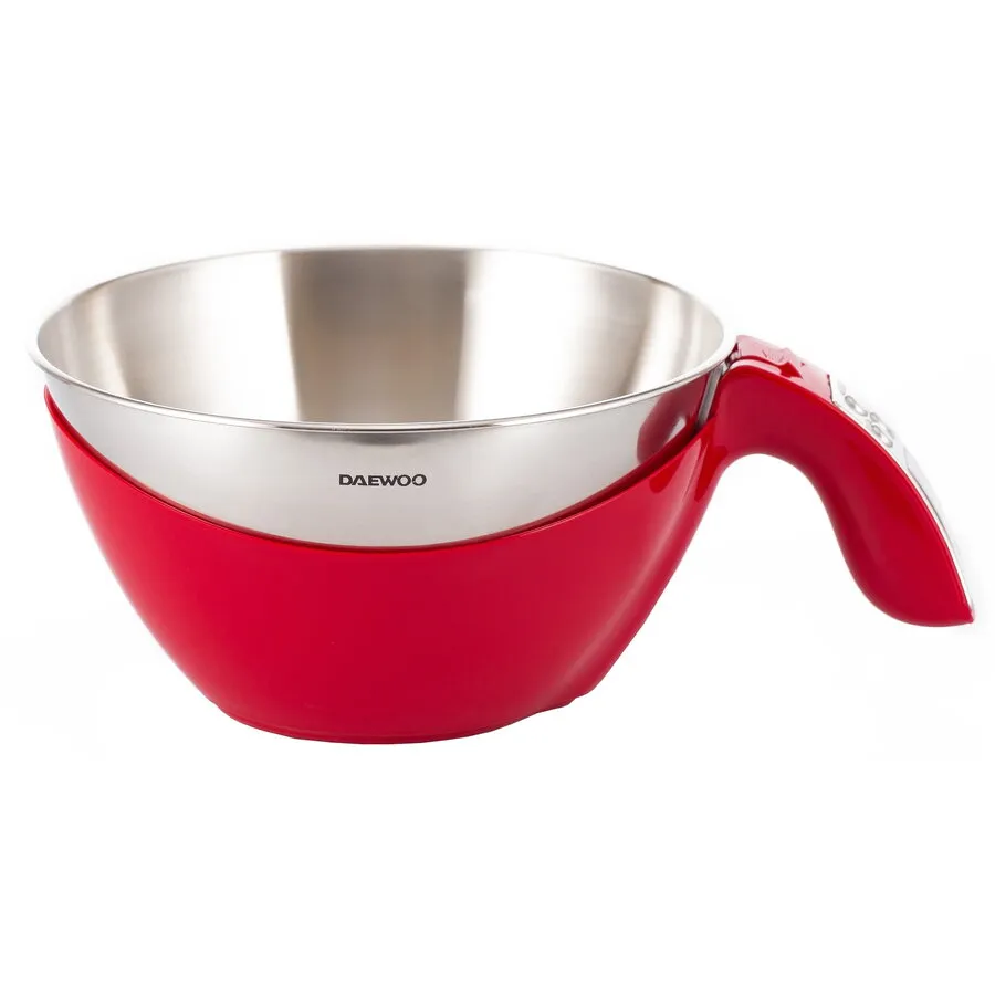 Daewoo Cantar de bucatarie Daewoo DKS45R, suprafata din inox, 5 kg, 1 g, Tara, automat,display LCD, Rosu