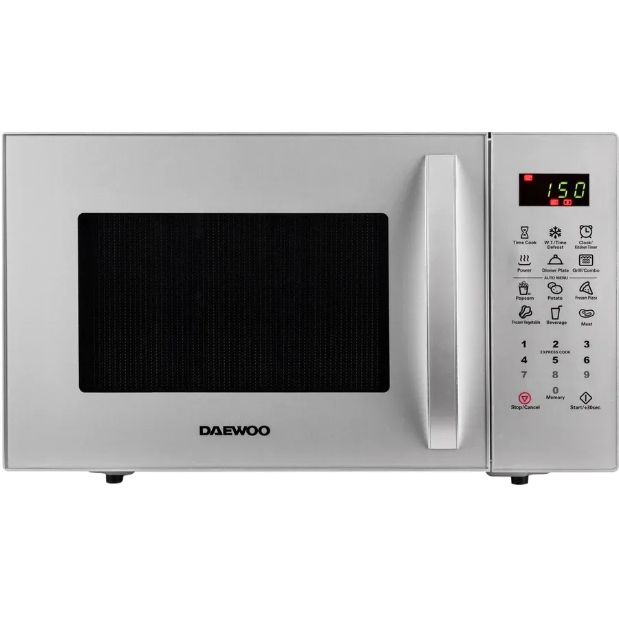 Daewoo Cuptor cu microunde Daewoo KOR-91RBS-2, 23l, 900 W, Grill 1000W, Control digital, Display LED, 10 programe, Functie ceas, Program popcorn, Semnal sonor, Argintiu