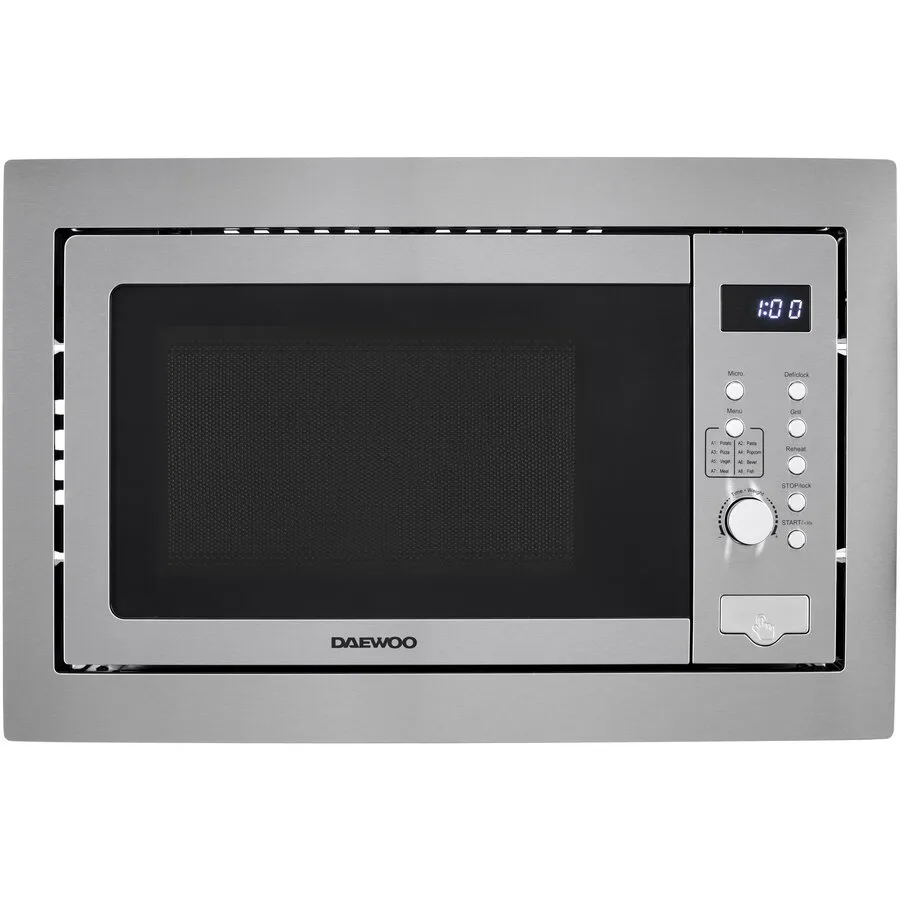 Daewoo Cuptor cu microunde incorporabi Daewoo KOC-25X-2, 25 litri, putere 850W,control digital, Grill 1200W, display LED alb, cavitate gri ceramic, 8 programe predefinite, capac protector, diametru platou rotativ 315 mm, Inox