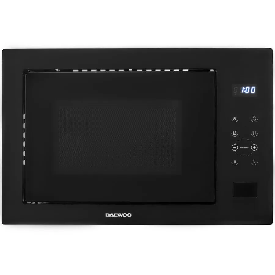 Daewoo Cuptor cu microunde incorporabil Daewoo KOC-25GB-2, 25 litri, putere 850W, control digital, butoane touch, Grill 1200W, display LED, control digital, butoane touch, cavitate gri ceramic, 8 programe predefinite, diametru platou rotativ 315 mm, Negr