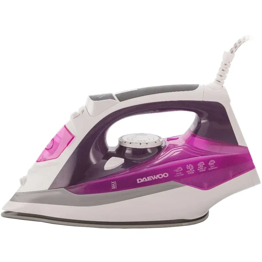 Daewoo Fier de calcat Daewoo DSI20P, Talpa ceramica, 2400 W, 350 ml, 55 g/min, abur vertical, auto curatare, maner cauciucat, Violet