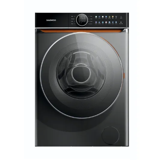 Daewoo Masina de spalat rufe Daewoo, 10 kg, motor DIRECT DRIVE inverter, 1400 rpm, clasa A, 14 programe, panou de control touch cu pictograme colorate, buton rotativ cromat cu display in interior, usa dubla neagra (PC Cover), culoare Silver