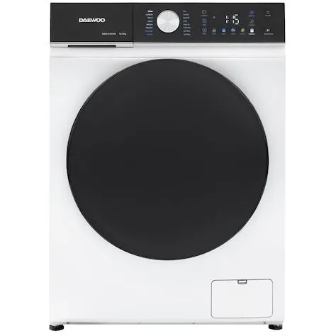 Daewoo Masina de spalat rufe Daewoo, 10 kg, motor inverter, 1400 rpm, clasa A-30%, 16 programe, butoane touch, panou de control negru cu pictograme colorate, usa dubla neagra (PC Cover), culoare Alb