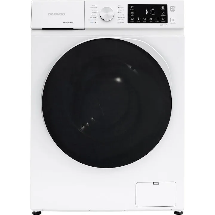 Daewoo Masina de spalat rufe Daewoo, 7 kg, motor inverter, 1200 rpm, clasa A-10%, 16 programne, butoane touch, usa dubla neagra (PC Cover), culoare Alb