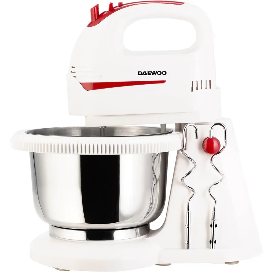Daewoo Mixer cu bol Daewoo, putere 300 W, bol inox rotativ 360 grade, capacitate bol 2000 ml, functie Turbo, 5 viteze, accesoriu framantare, palete amestecare, carcasa ABS