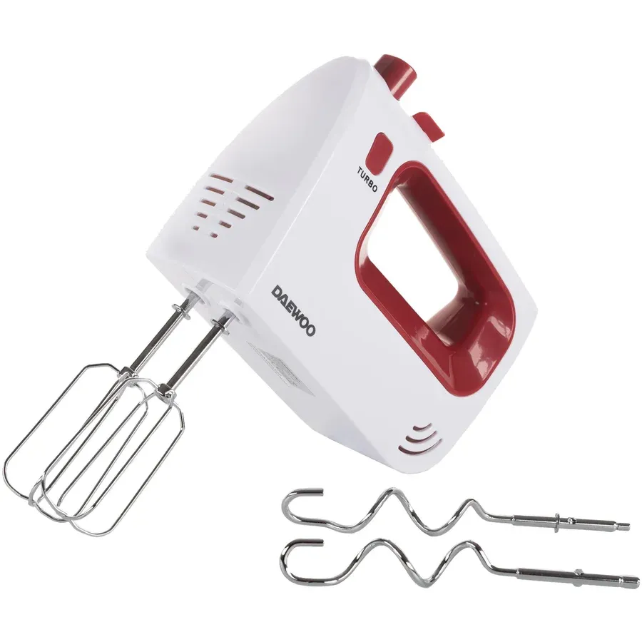 Daewoo Mixer de mana Daewoo DHM122R, 300 W, 5 viteze, functie Turbo, accesoriu framantare, palete amestecare, carcasa ABS, Rosu
