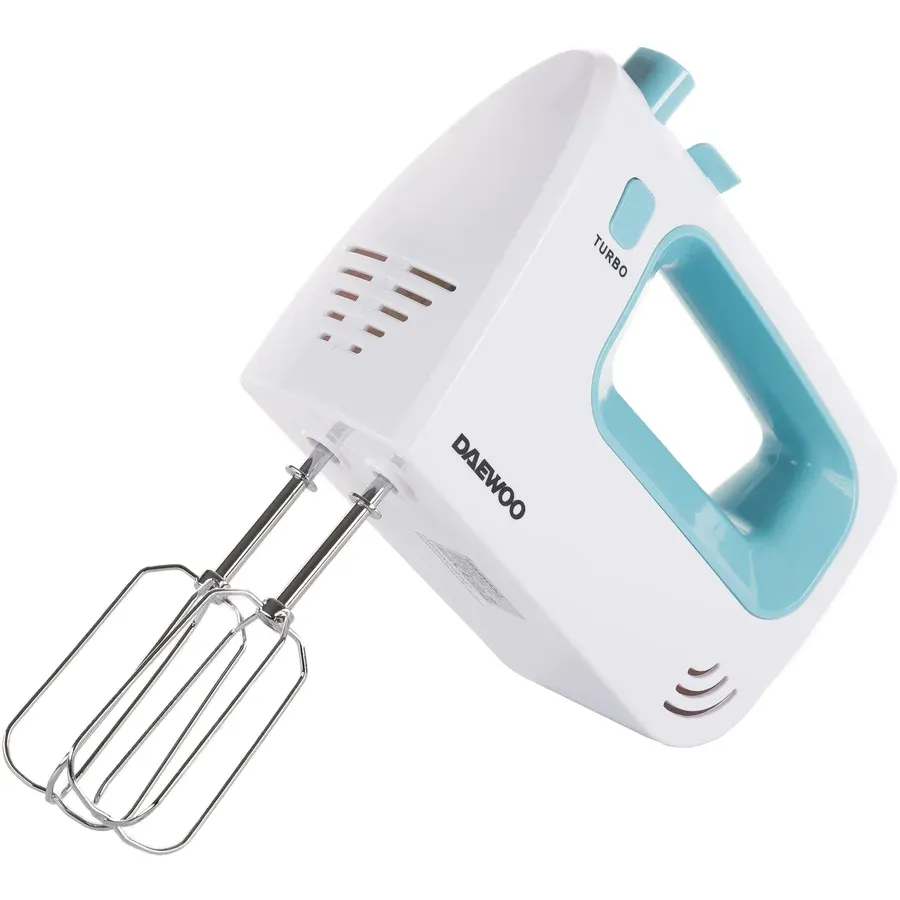Daewoo Mixer de mana Daewoo, putere 300 W, functie Turbo, 5 viteze, accesoriu framantare, palete amestecare, carcasa ABS, culoare turcoaz