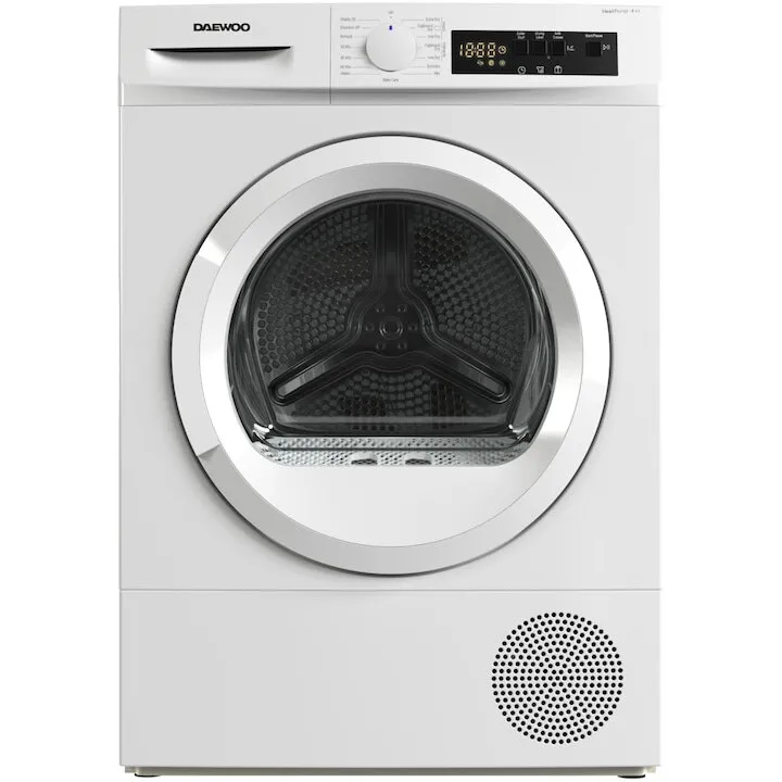 Daewoo Uscator de rufe Daewoo DDR-VH8A, Pompa de caldura, 8 kg, 15 programe, Clasa A++, Control electronic, Sistem de uscare cu senzor, Afisaj LED, ChildLock, Alb