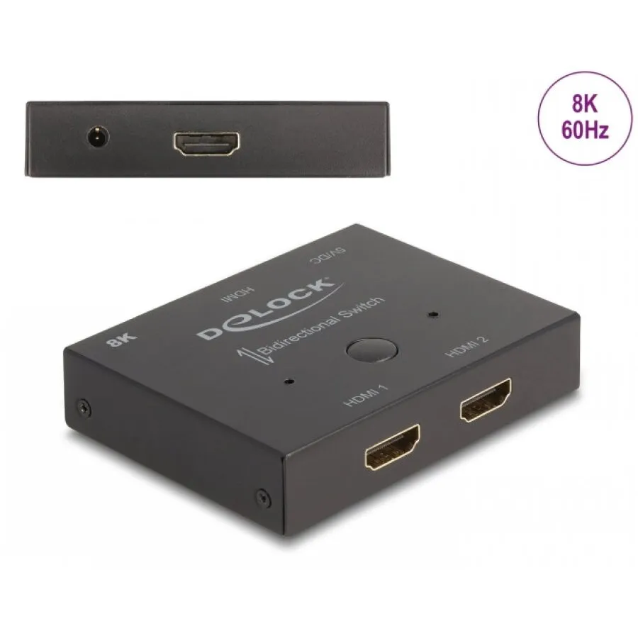 Delock Switch bidirectional 2 porturi HDMI 8K60Hz/4K144Hz, Delock 18776
