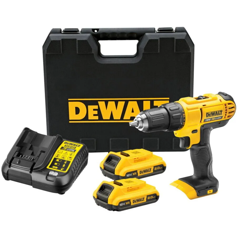 Dewalt Masina compacta de gaurit si insurubat (bormasina) pe acumulator DeWALT DCD771D2, 18V XR, cuplu 42 Nm, 1500 RPM, include 2x acumulator 2 Ah Li-Ion, iluminare LED, cutie transport TSTAK, incarcator, Negru-Galben