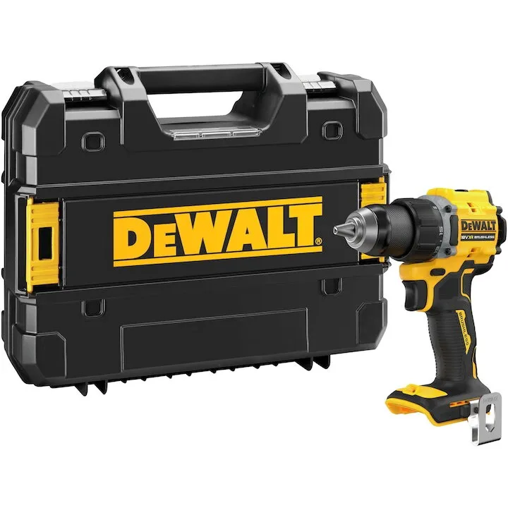 Dewalt Masina compacta de gaurit si insurubat (bormasina) pe acumulator DeWALT DCD794NT, Motor fara perii, 18V XR, cuplu 74 Nm, 2 viteze, iluminare LED, corp slim 15 cm, Cutie transport din plastic TSTAK, Nu include incarcator si acumulatori