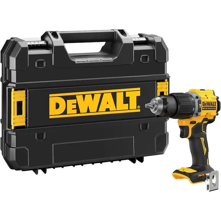 Dewalt Masina compacta de gaurit si insurubat cu percutie (bormasina) pe acumulator DeWALT DCD799NT, motor fara perii, 18V XR, cuplu 74 Nm, 2 viteze, iluminare LED, corp slim 16.4 cm, cutie transport TSTAK, nu include incarcator si acumulatori