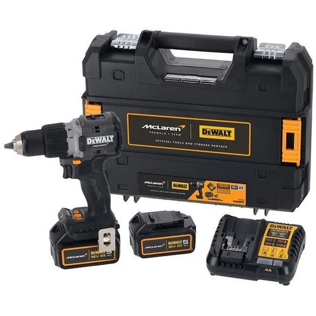 Dewalt Masina de gaurit/insurubat cu percutie pe acumulator DeWalt MCLAREN DCD85MP2T, 2 acumulatori 18V, 5.0Ah Li-Ion, Negru-galben