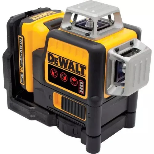 Dewalt Nivela laser autonivelanta in cruce pe acumulator Dewalt DCE089D1R-QW, 10.8 V, 2 Ah, 20 m domeniu lucru, +/-0.3 mm/m precizie, ¼” filet, suport perete, acumulator, incarcator
