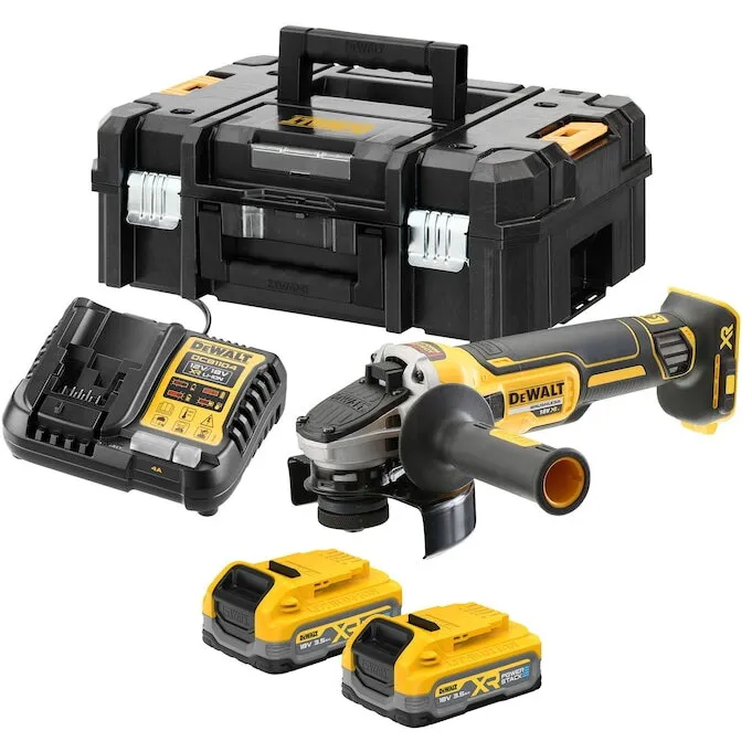 Dewalt Polizor unghiular (flex) pe acumulator DeWALT DCG405S2T, 18V XR, motor fara perii, 9000 RPM, diametru disc 125 mm, 2x acumulator Li-Ion 3.5 Ah POWERSTACK, profil ingust, deflector de praf, cutie, incarcator rapid