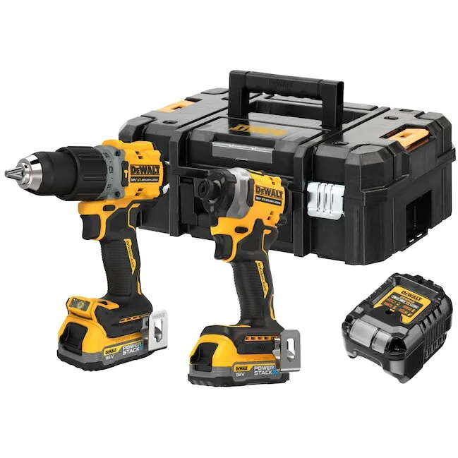Dewalt Set 2 scule profesionale pe acumulator DeWALT DCK2050E2T, 18V XR, motor fara perii, masina de gaurit cu percutie DCD805, masina de insurubat cu impact DCF850, 2x acumulator Li-Ion 1.7 Ah POWERSTACK, incarcator rapid, cutie TSTAK