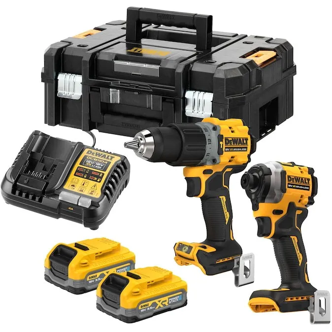 Dewalt Set 2 scule profesionale pe acumulator DeWALT DCK2050S2T, 18V XR, motor fara perii, masina de gaurit cu percutie DCD805, masina de insurubat cu impact DCF850, 2x acumulator Li-Ion 3.5 Ah POWERSTACK, cutie TSTAK