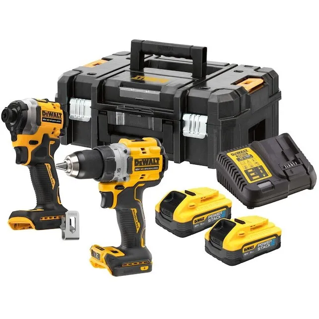 Dewalt Set 2 scule profesionale pe acumulator DeWALT DCK2051E2T, 18V XR, motor fara perii, masina de gaurit si insurubat DCD800, masina de insurubat cu impact DCF850, 2x acumulator Li-Ion 1.7 Ah POWERSTACK, incarcator rapid, cutie TSTAK