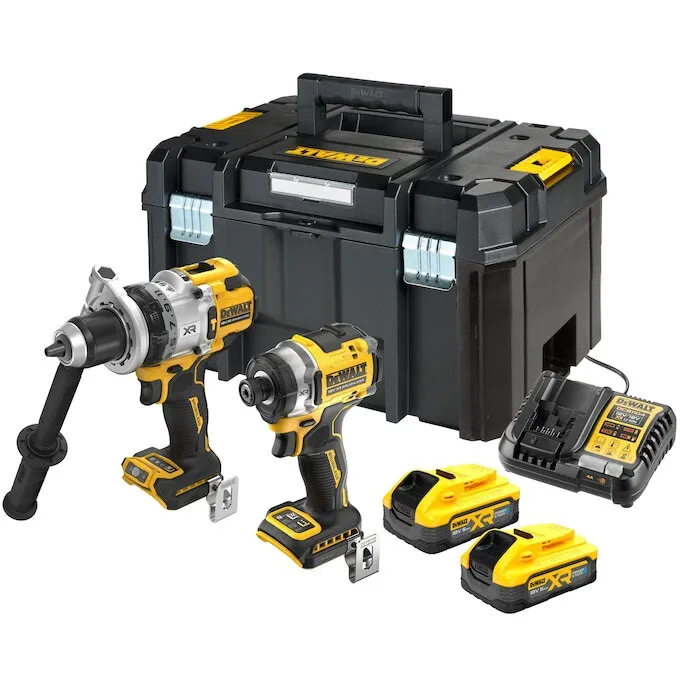 Dewalt Set 2 scule profesionale pe acumulator, DeWALT DCK2200H2T, 18V XR, motor fara perii, masina de gaurit/insurubat cu percutie DCD1007, masina de insurubat cu impact DCF860, 2x acumulator Li-Ion 5 Ah POWERSTACK, incarcator rapid, cutie transport TS