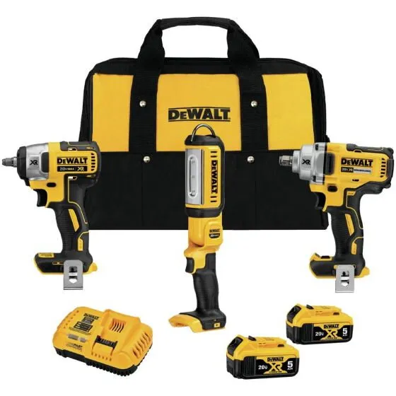 Dewalt Set 3 masini Dewalt DCK304P2, cu 2 acumulatori XR 18V, 5.0Ah si incarcator in geanta textila, Negru-Galben