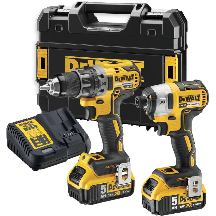 Dewalt Set Masina de gaurit si insurubat (bormasina) pe acumulator DeWalt DCD791 + Masina de gaurit si insurubat (bormasina) pe acumulator cu impact DeWalt DCF887+ 2 acumulatori 5 Ah + incarcator + cutie transport TSTAK II, Negru-Galben