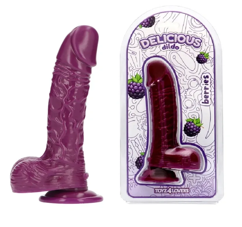 Dildo Realist Parfumat Dan, Aroma Mure, PVC, Mov, 18 cm