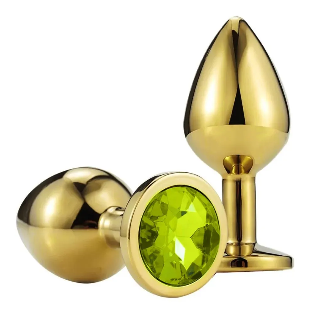 Dop Anal Metallic Buttplug, Medium, Auriu/Verde Deschis, Passion Labs