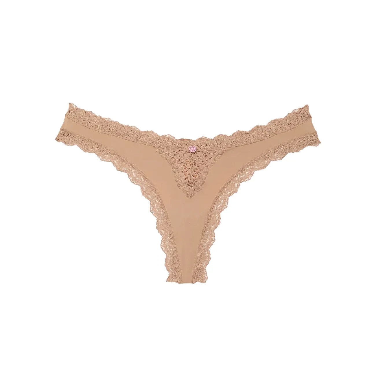 Dream angels thong panties with lace edges - beige M