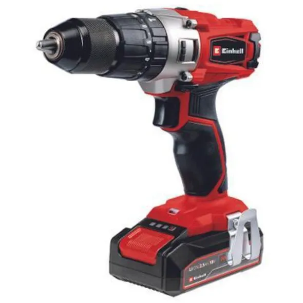 Einhell Masina de gaurit si insurubat (bormasina) cu percutie pe acumulator Einhell Power X-Change TE-CD 18/2 Li-i +22, 18 V, 44 Nm,2 trepte de viteza, 1 acumulator de 2.5 Ah, incarcator rapid, set de 22 de biti, geanta