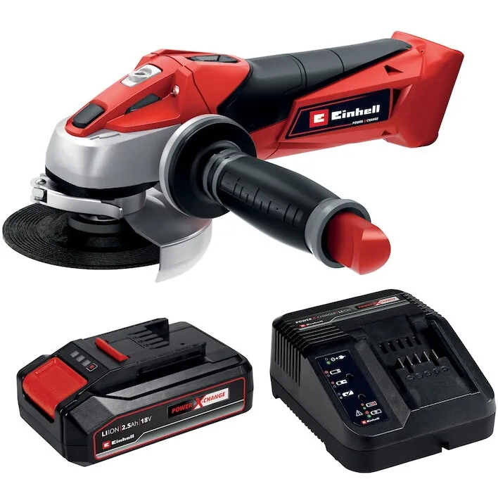 Einhell Pachet Polizor unghiular Einhell PXC TE-AG 18 Li - Solo, Disc 115 mm, Viteza 8500 RPM, 28 mm adancime taiere + Starter Kit Einhell PXC acumulator 18 V, 2.5 A, Incarcator