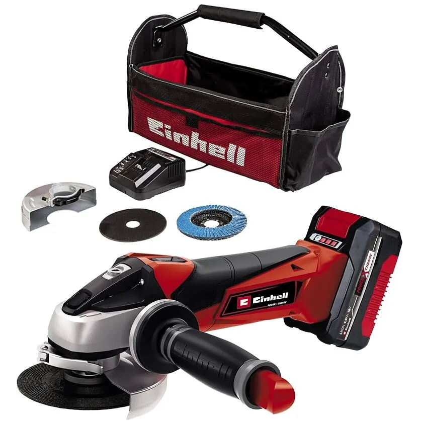 Einhell Polizor unghiular pe acumulator Einhell Power X-Change TC-AG 18/115 li Kit, Diametru disc 115mm, Viteza 8500 rpm, Taiere max 28 mm, 1 acumulator de 4 Ah, Incarcator