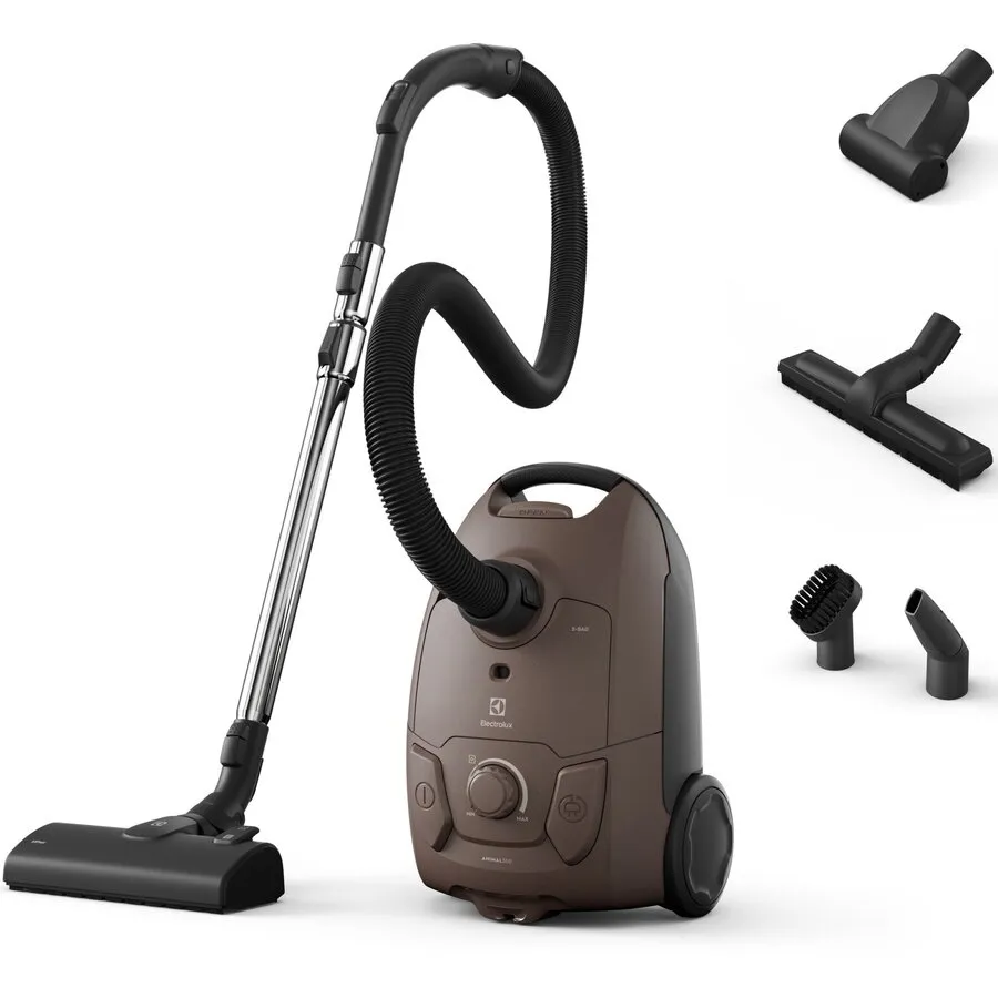 Electrolux Aspirator cu sac Electrolux Seria 500 EB51A3WB, 750W, perie premium AllFloor, perie Parketto, perie mini-turbo, sac S-bag Anti-odour, 37% plastic reciclat, filtru HEPA lavabil, raza de actiune 8,5 m, accesorii 2in1 in bord, maro nuc