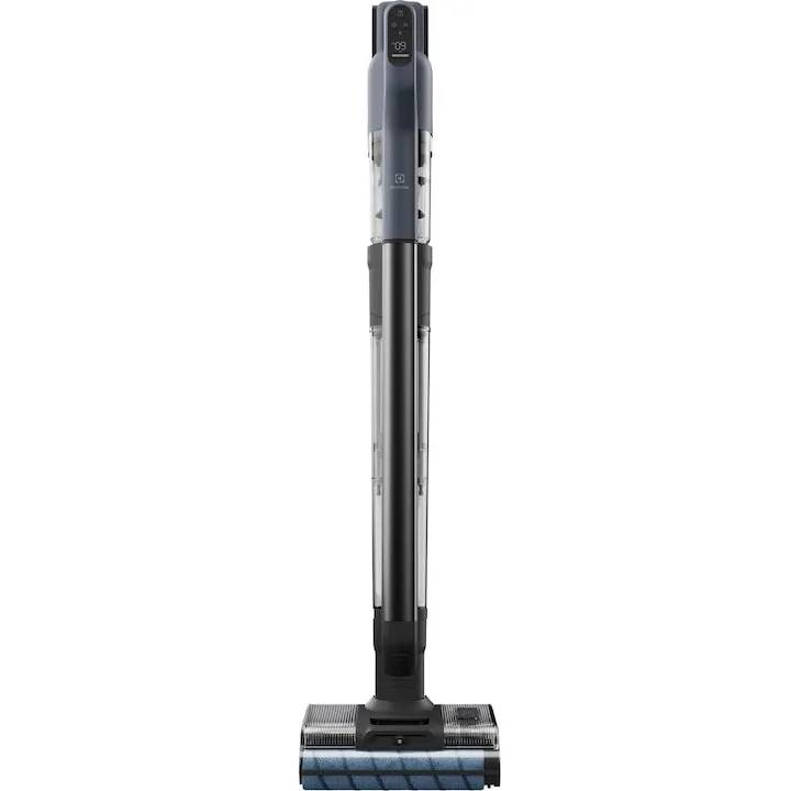 Electrolux Aspirator vertical cu spalare 800 Wet&Dry Electrolux EW82U1DB, stand de incarcare cu functie auto-curatare & uscare role la 70°C, motor BLDC, autonomie maxima 35 min, duze pentru spatii inguste, albastru denim/gri