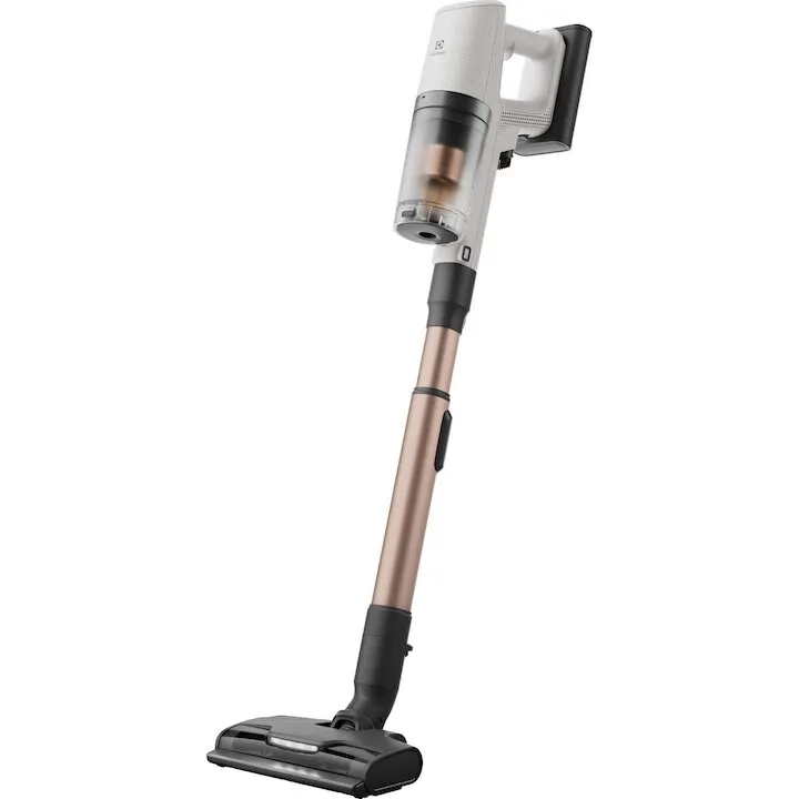Electrolux Aspirator vertical Electrolux 800 Hygienic EP83HB25UV, autonomie pana la 90min, 140AW, 3 viteze+AUTO, 0.4 l, statie de golire automata, sac de praf 2 l, perie electrica cu LED, perie UV pentru igienizare tapiterie, duze spatii inguste, zone de