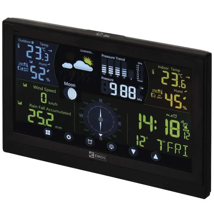 EMOS Statie meteo, EMOS, E6016, Ecran LCD, temperatura, umiditate, vreme, ceas, Negru