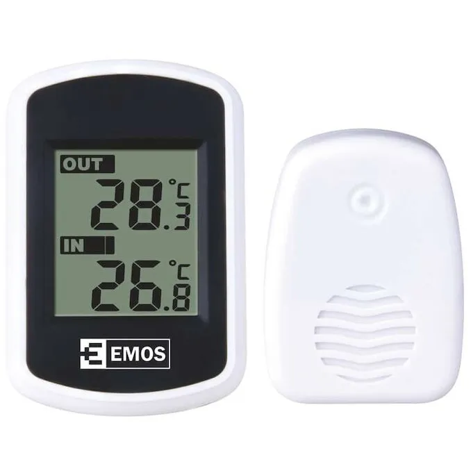 EMOS Termometru fara fir, EMOS, E0042, temperatura interioara/exterioara, Alb/Negru