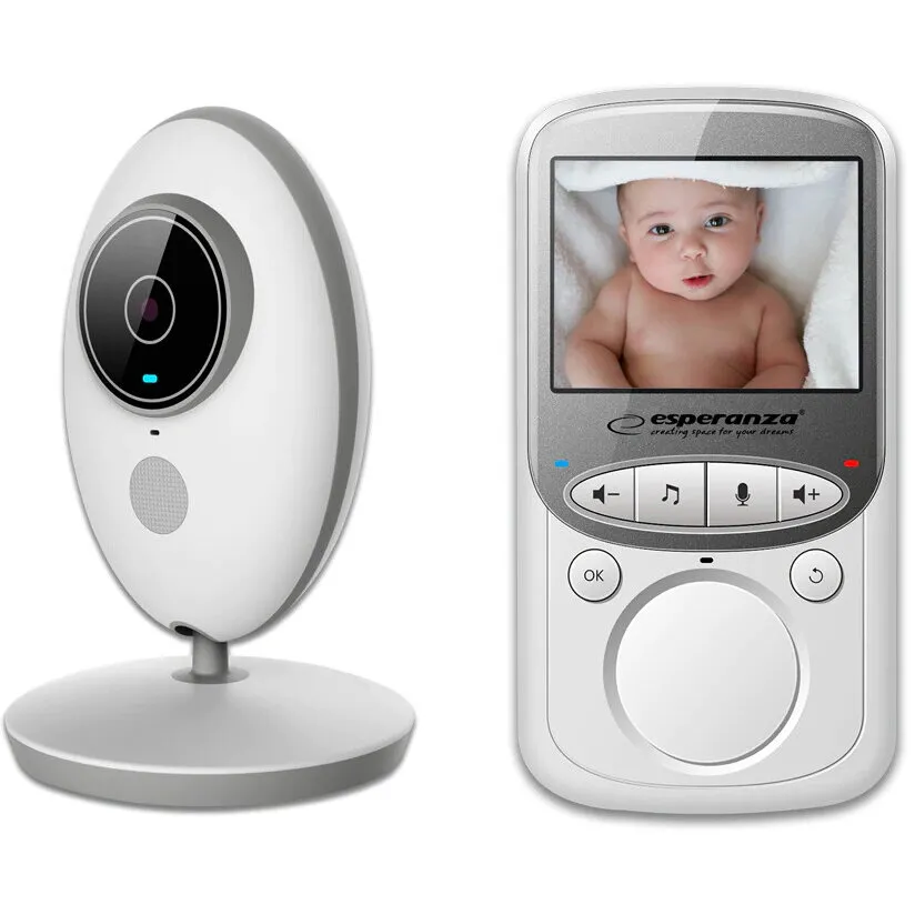 ESPERANZA Baby Monitor cu Camera Audio-Video Wireless Pentru Supraveghere Bebe, Ecran HD XXL 2.4 Inch LCD, Senzor Sunet, Mod Vedere Nocturna Infrarosu, Talk-Back, Monitorizare Temperatura, Cantece de Leagan Esperanza EHM003