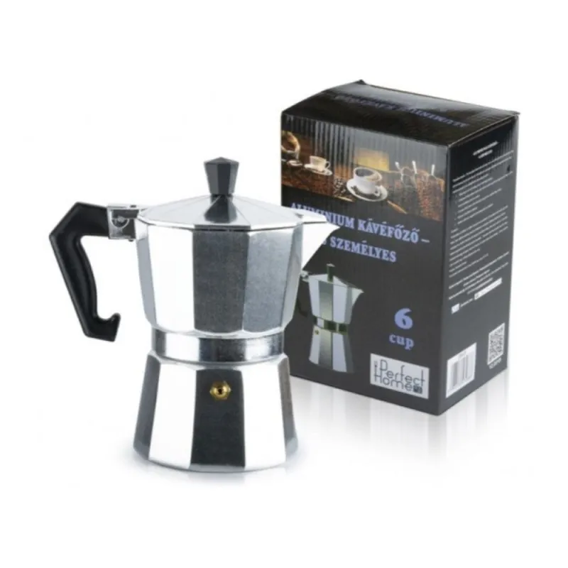 Espressor pentru Aragaz, Argintiu, 6 Persoane, din Aluminiu, Cutie Cadou, Perfect Home