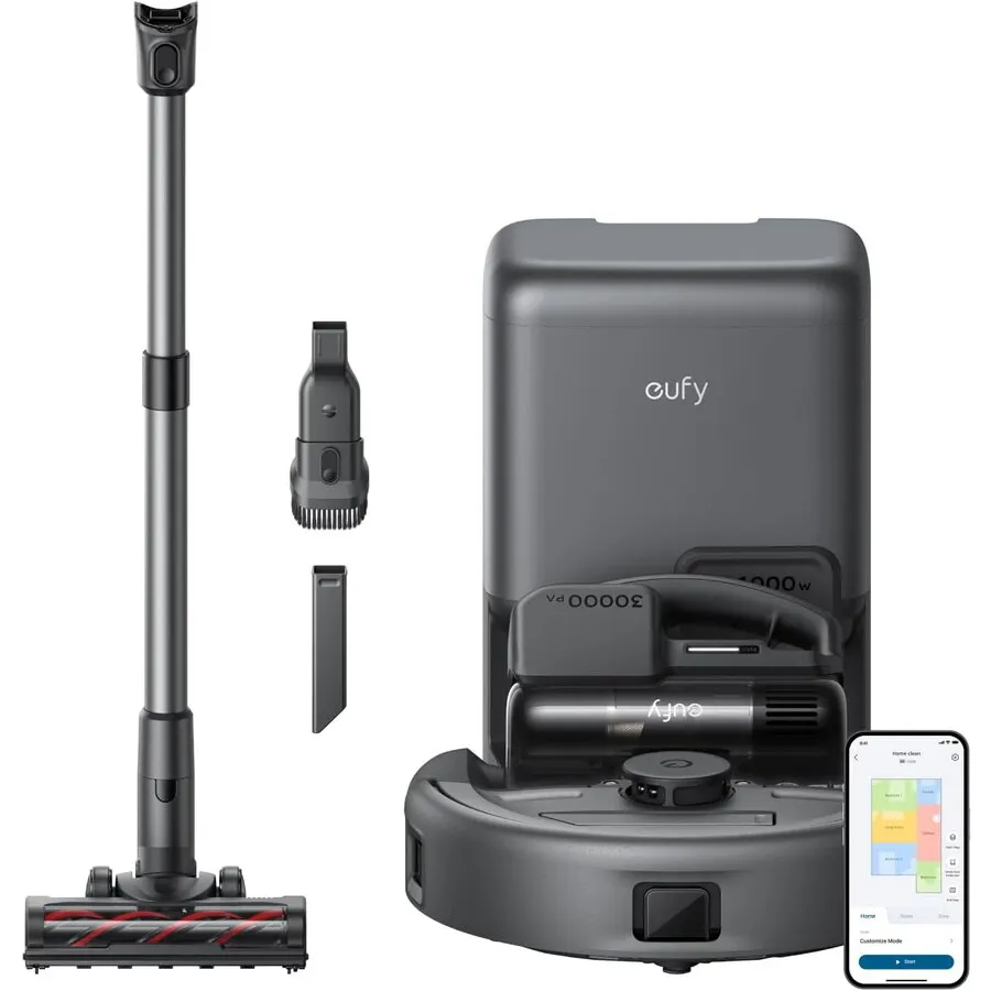 eufy Aspirator robot eufy E20 3-in-1, 8.000Pa, Statie Auto-Golire, Sistem Filtrare cu 5 nivele, Negru