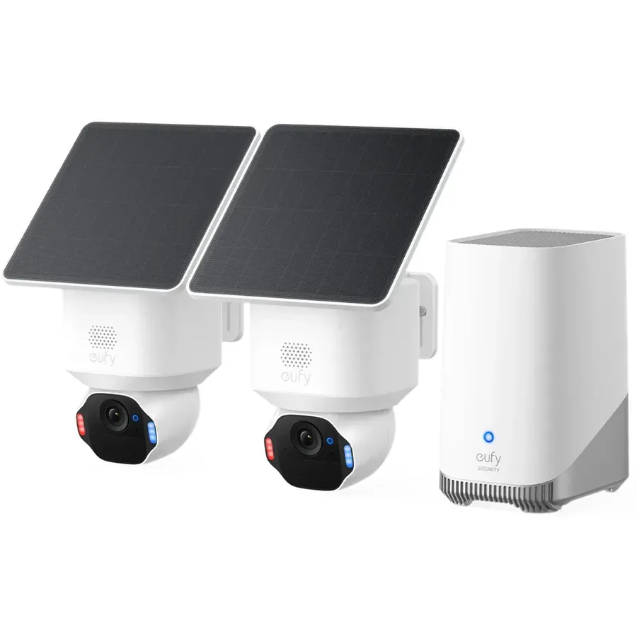 eufy Kit supraveghere video eufy Security SoloCam E42, Rezolutie 4K, AI, Vizualizare 360°, Tehnologie SolarPlus™ 2.0, cu HomeBase S380 si 2 camere video
