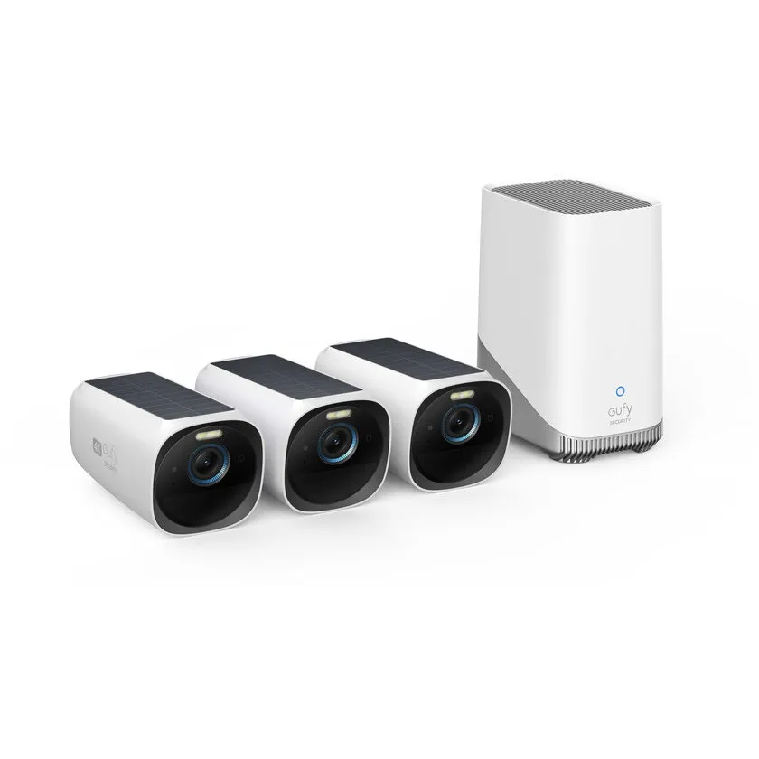 eufy Kit supraveghere video eufyCam 3 S330, 4K Ultra HD, Incarcare solara, BionicMind™, Nightvision, Homebase 3 + 3 camere video