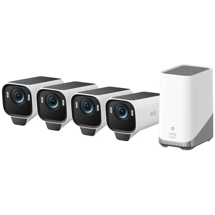 eufy Sistem supraveghere video wireless eufyCam S3 Pro, 4K, BionicMind™, MaxColor Vision, Panou Solar integrat, Homebase 3 + 4 camere video eufyCam S3
