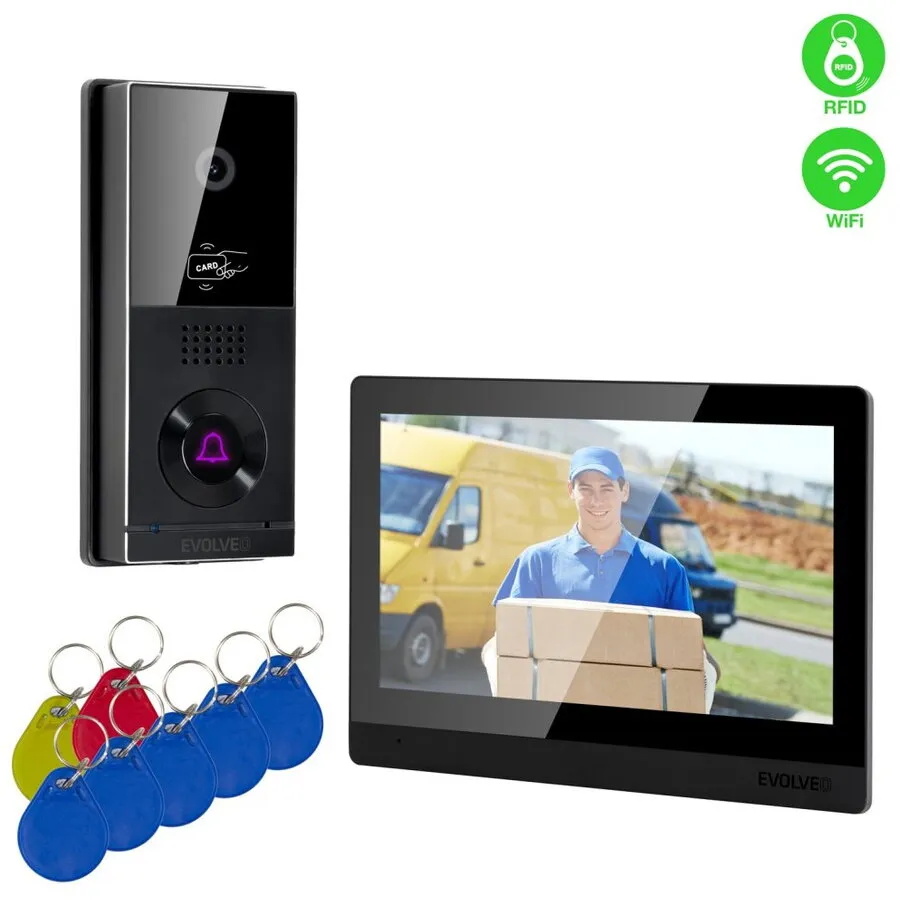 Evolveo Kit de interfon video EVOLVEO DoorPhone AHD10, WiFi pentru acasa cu control al usii si RFID, monitor negru de 10”, 32GB
