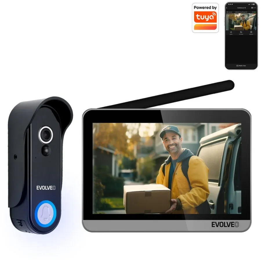 Evolveo Kit de interfon video fara fir EVOLVEO DoorPhone W7, pentru acasa cu monitor WiFi, negru argintiu