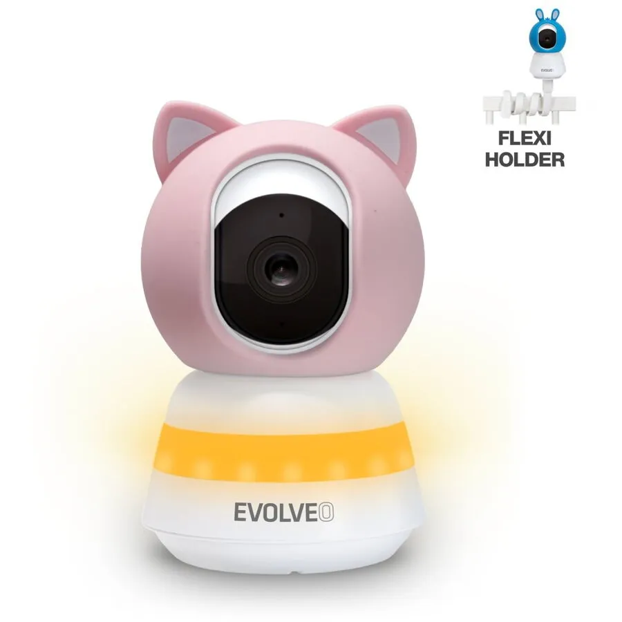 Evolveo Monitor pentru copii EVOLVEO Baby Monitor LUX – Smart 360°,  Monitor video inteligent pentru copii cu Night Vision, Miscare, plans, temperatura, umiditate, roz