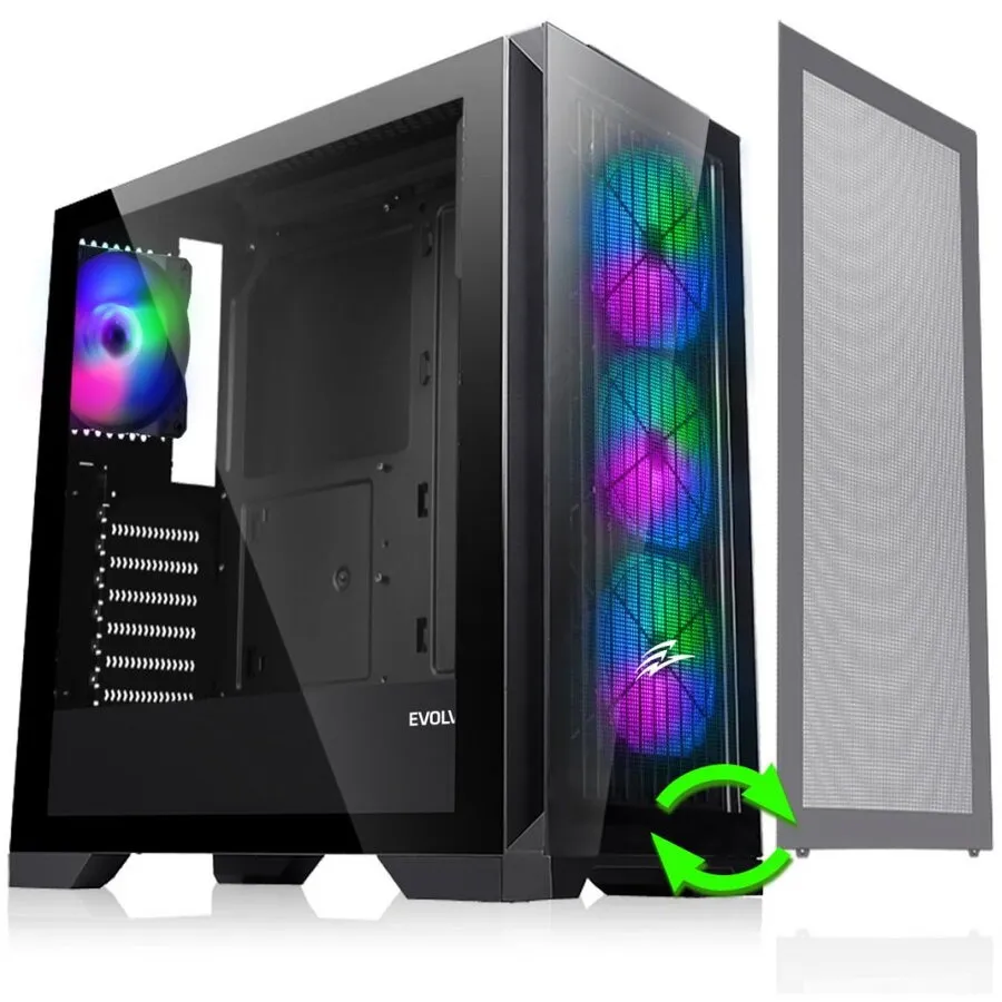 Evolveo Set 2 panouri frontalle EVOLVEO Ptero Q2+, pentru carcasa PC ATX, sticla/grila, 4x ventilatoare