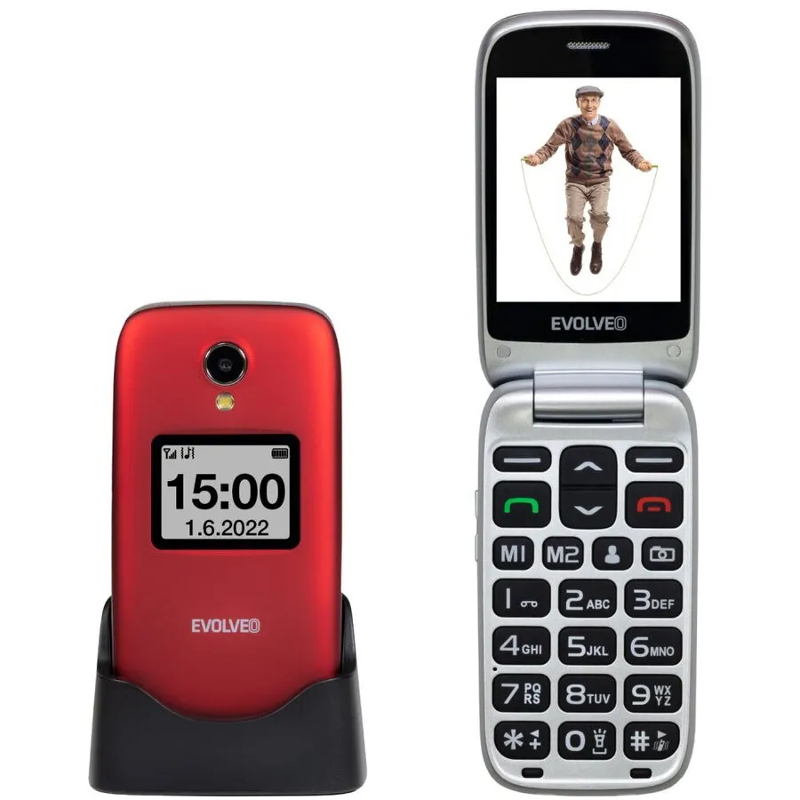 Evolveo Telefon Evolveo EasyPhone FS,rabatabil,   2,8 , pentru seniori cu suport de incarcare, Rosu