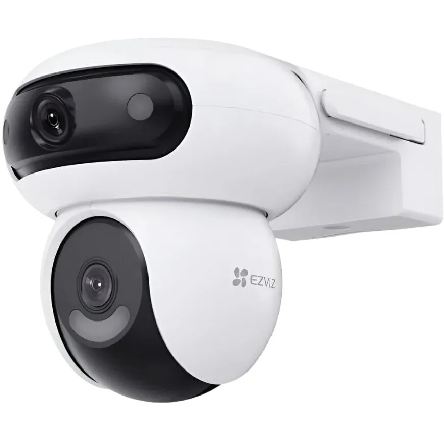 EZVIZ Camera de supraveghere exterior Ezviz H90 Dual cu rotatii duble , 5+5MP, 3K, Iluminare Duala, Alarma Acustica si Optica, Auto Tracking, card MicroSD pana la 512 GB si stocare in Ezviz CloudPlay, microfon, detectarea formei umane/vehiculului cu AI