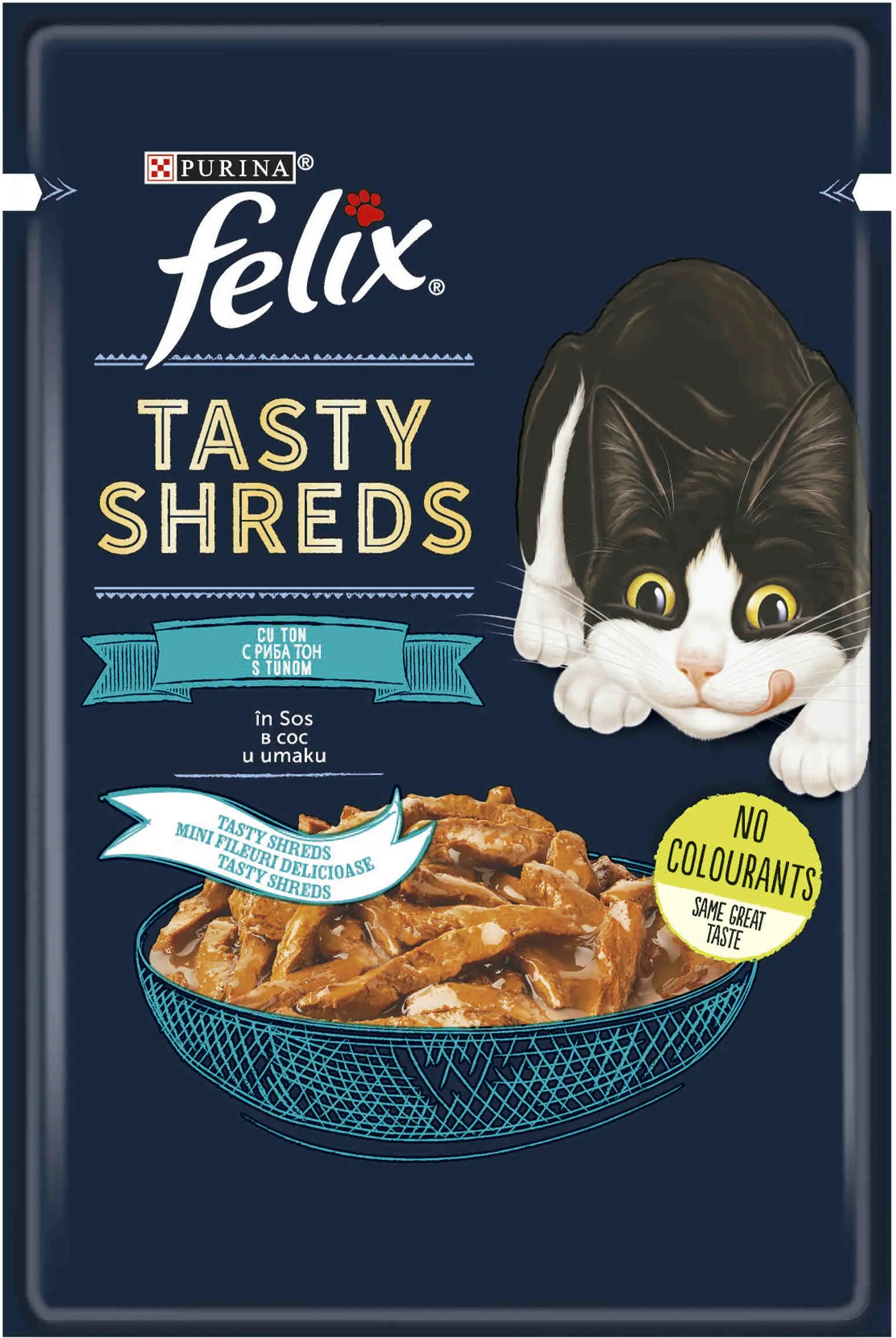 FELIX Tasty Shreds Plic hrană umedă pentru pisici, cu Ton în sos 80g